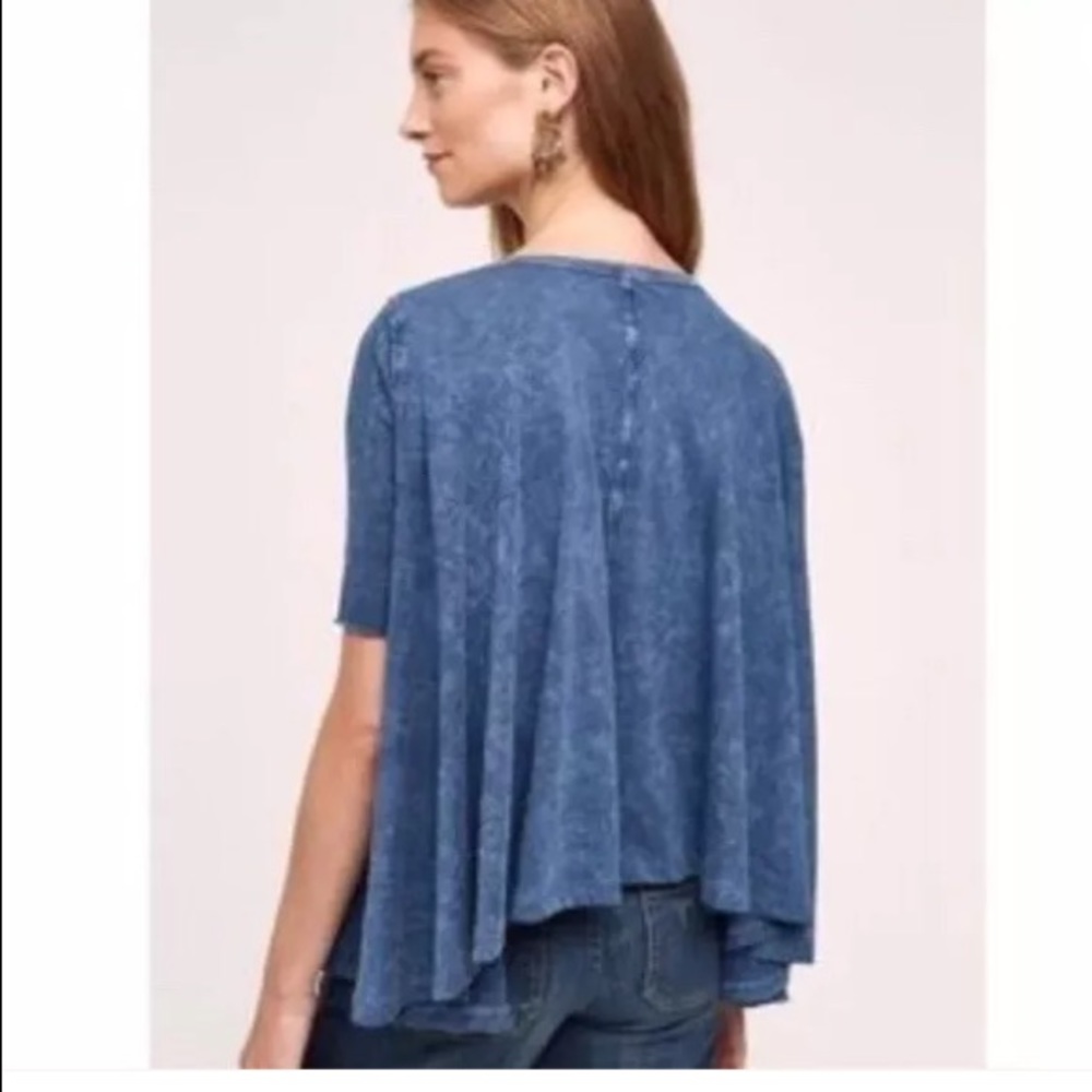 Anthropologie Eri + Ali Blue Distressed Swing Top - Picture 3 of 7